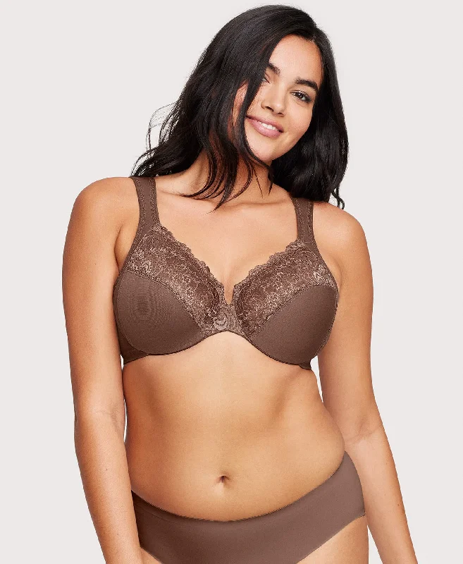 Bra with a plus - size wireless option for comfort Low Cut WonderWire Lace Bra Mocha Bra with a plus - size wireless option for comfort Low Cut WonderWire Lace Bra Mocha