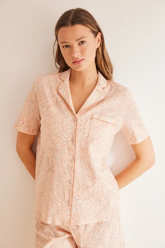 Women's bras with a lift and separate functionOrange floral 100% cotton classic pyjamas Women's bras with a lift and separate functionOrange floral 100% cotton classic pyjamas