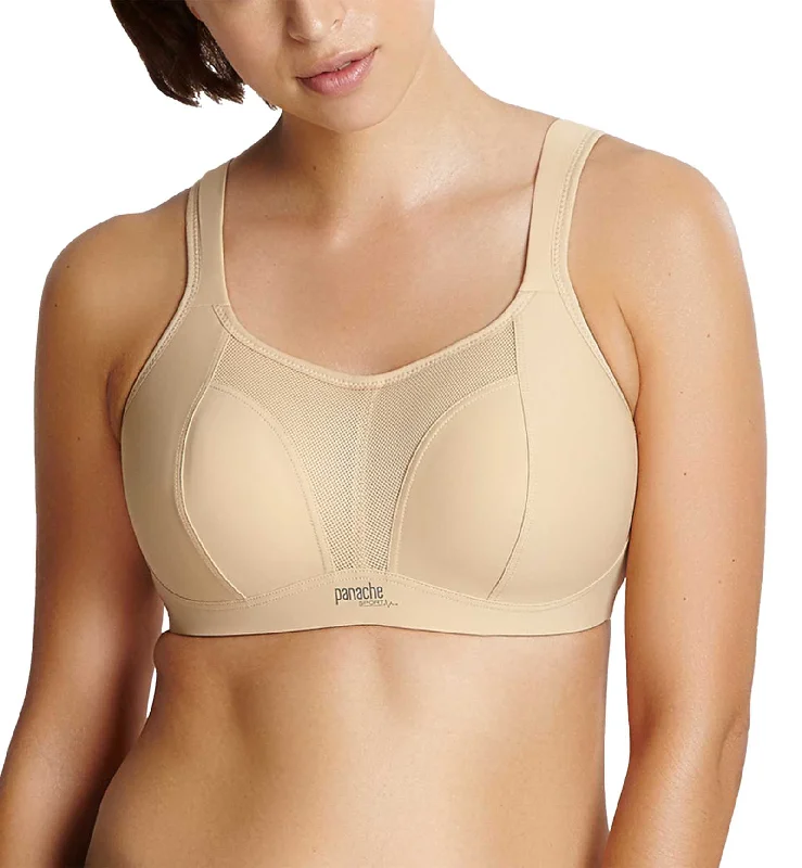 Bra with moisture - wicking lining for sweaty situations Panache Boundless Racerback Non-Wire Sports Bra (7341) - Latte Bra with moisture - wicking lining for sweaty situations Panache Boundless Racerback Non-Wire Sports Bra (7341) - Latte