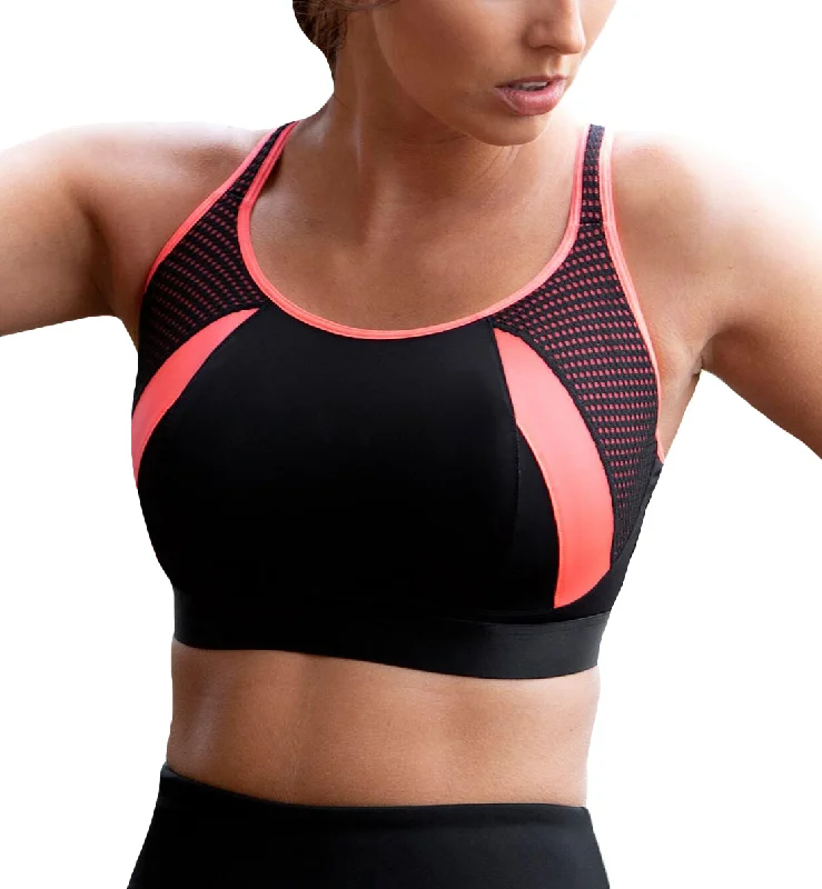 Cotton bras known for breathability and softness Pour Moi Energy Underwire Light Padded Cross Back Sports Bra (97005) - Black/Coral Cotton bras known for breathability and softness Pour Moi Energy Underwire Light Padded Cross Back Sports Bra (97005) - Black/Coral