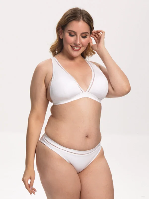 Bra with a high - cut cup for more coverage and support Women Sexy Two Piece Swimwear Plunge V Swimsuit Bikini Set White Bra with a high - cut cup for more coverage and support Women Sexy Two Piece Swimwear Plunge V Swimsuit Bikini Set White