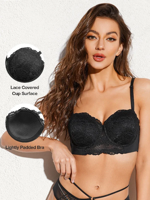 Bra with a plus - size wireless option for comfort 5 Ways Wear Strapless Floral Lace Underwire Bra Black Bra with a plus - size wireless option for comfort 5 Ways Wear Strapless Floral Lace Underwire Bra Black