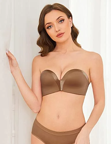 Bra with a smooth fabric for a sleek and comfortable feel Strapless Wirefree Multiway Push Up Bra Walnut Brown Bra with a smooth fabric for a sleek and comfortable feel Strapless Wirefree Multiway Push Up Bra Walnut Brown