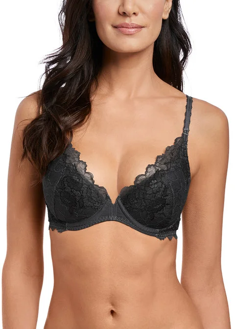 Women's pastel - colored bras for a soft lookWacoal Lace Perfection Plunge Push Up Bra, Charcoal Women's pastel - colored bras for a soft lookWacoal Lace Perfection Plunge Push Up Bra, Charcoal