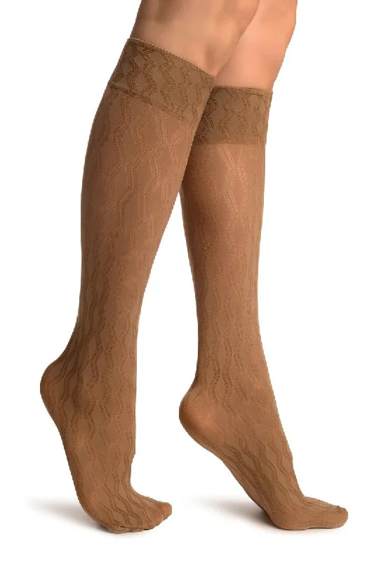 Women's spandex - infused socks for stretchBeige With Double Rhomb Socks Knee High