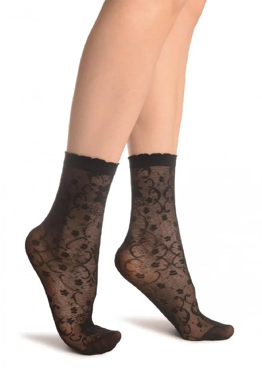 Women's sheer over - the - knee socks for a sexy appealBlack Orchids On Lace Ankle High Socks Women's sheer over - the - knee socks for a sexy appealBlack Orchids On Lace Ankle High Socks