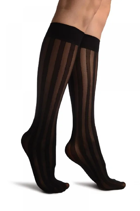 Women's sheer over - the - knee socks for a sexy appealBlack Vertical Stripes Knee High Socks Women's sheer over - the - knee socks for a sexy appealBlack Vertical Stripes Knee High Socks