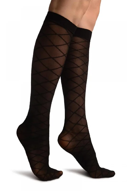Women's satin - trimmed socks for a touch of eleganceBlack With Diamonds Knee High Socks Women's satin - trimmed socks for a touch of eleganceBlack With Diamonds Knee High Socks