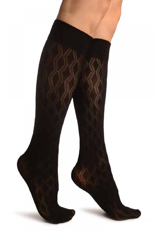 Women's ankle socks with a frilly edgeBlack With Double Rhomb Socks Knee High