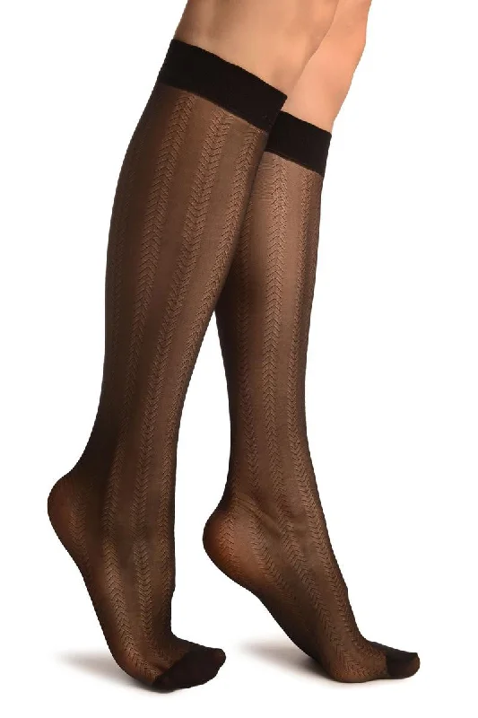 Black With Thin Chevron Stripes Socks Knee High