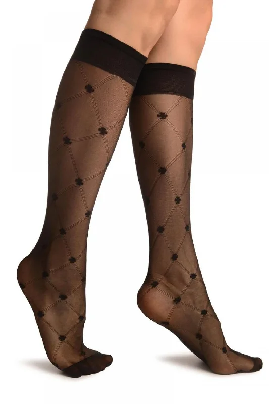 Women's cushioned sole socks for shock absorptionBlack With Woven Mesh & Clover Socks Knee High Women's cushioned sole socks for shock absorptionBlack With Woven Mesh & Clover Socks Knee High
