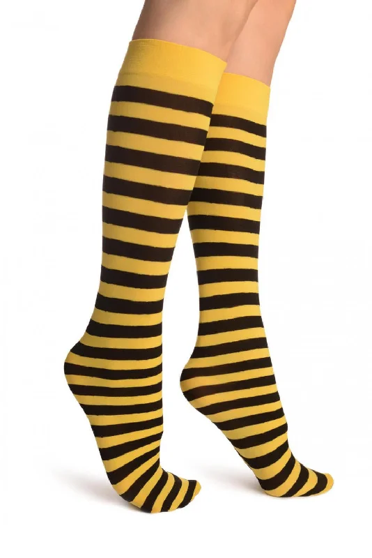 Women's quick - dry socks for water activitiesBlack & Yellow Stripes Socks Knee High Women's quick - dry socks for water activitiesBlack & Yellow Stripes Socks Knee High