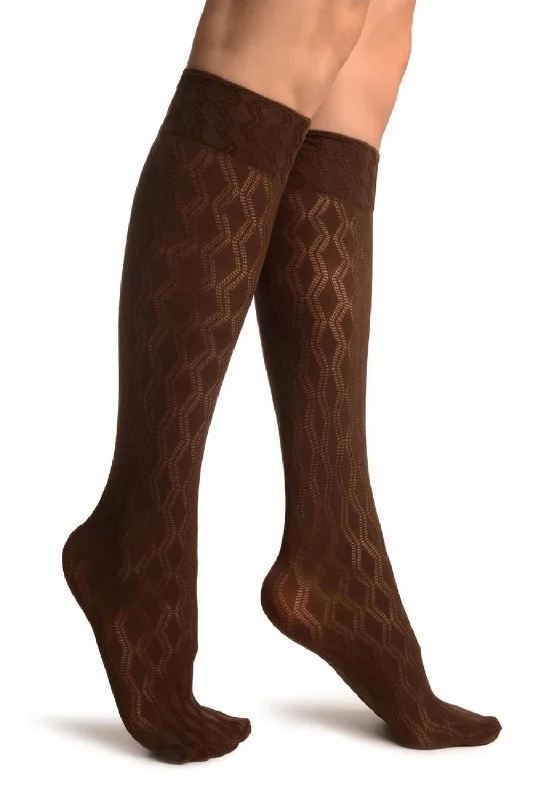 Women's cushioned sole socks for shock absorptionBrown With Double Rhomb Socks Knee High Women's cushioned sole socks for shock absorptionBrown With Double Rhomb Socks Knee High