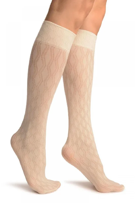 Women's cable - knit ankle socks for a cozy styleCream With Double Rhomb Socks Knee High Women's cable - knit ankle socks for a cozy styleCream With Double Rhomb Socks Knee High