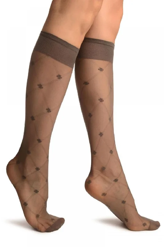 Women's cashmere - blend socks for extra softnessDark Grey With Woven Mesh & Clover Socks Knee High Women's cashmere - blend socks for extra softnessDark Grey With Woven Mesh & Clover Socks Knee High