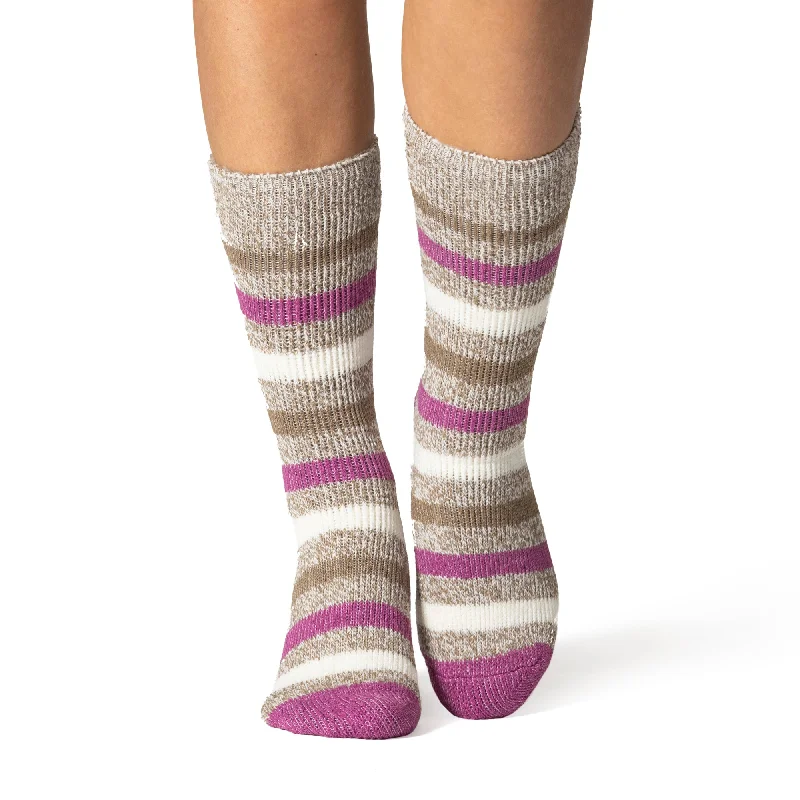 Women's wool - rich socks for winter warmthLadies Original Patterdale Twist Stripe Socks - Oat & Pink Women's wool - rich socks for winter warmthLadies Original Patterdale Twist Stripe Socks - Oat & Pink