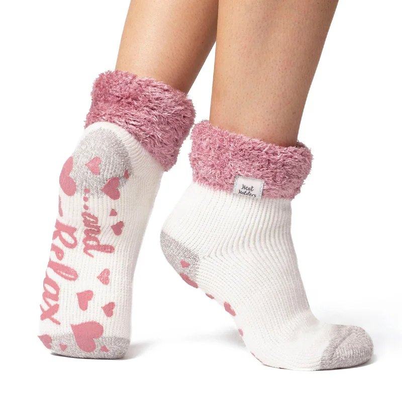 Women's cotton blend socks for breathabilityLadies Original Lounge Socks with Turnover Feather Top - Pink & Cream Women's cotton blend socks for breathabilityLadies Original Lounge Socks with Turnover Feather Top - Pink & Cream