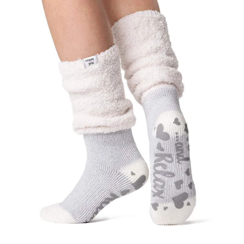 Women's nylon - reinforced socks for durabilityLadies Original Lounge Socks with Comfy Slouch Top - Hydra Cream & Silver Women's nylon - reinforced socks for durabilityLadies Original Lounge Socks with Comfy Slouch Top - Hydra Cream & Silver