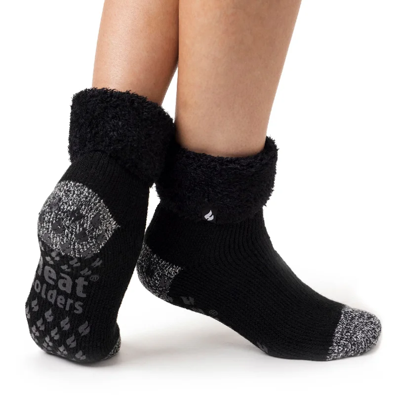 Women's cable - knit ankle socks for a cozy styleLadies Original Queenstown Lounge Socks with Turnover Top - Black Women's cable - knit ankle socks for a cozy styleLadies Original Queenstown Lounge Socks with Turnover Top - Black