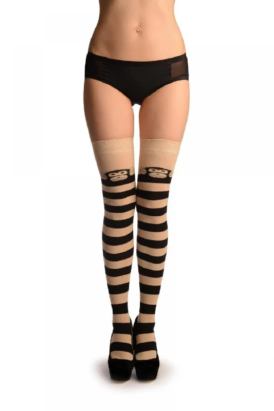 Women's spandex - infused socks for stretchMonkey On Beige With Beige & Black Stripes Women's spandex - infused socks for stretchMonkey On Beige With Beige & Black Stripes