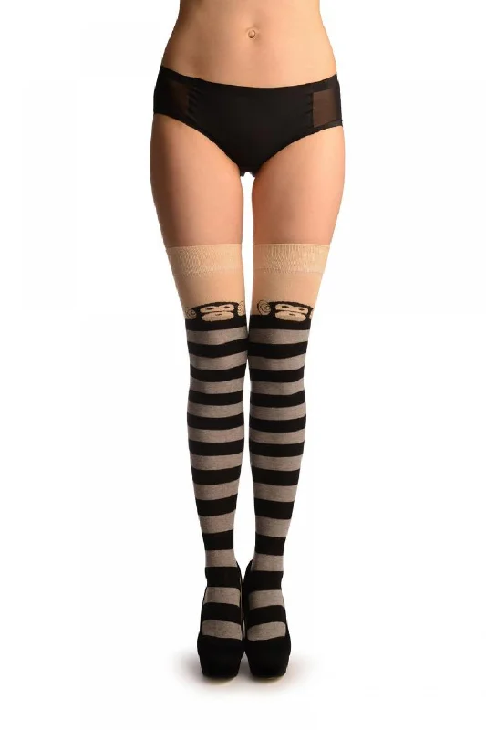 Monkey On Beige With Grey & Black Stripes