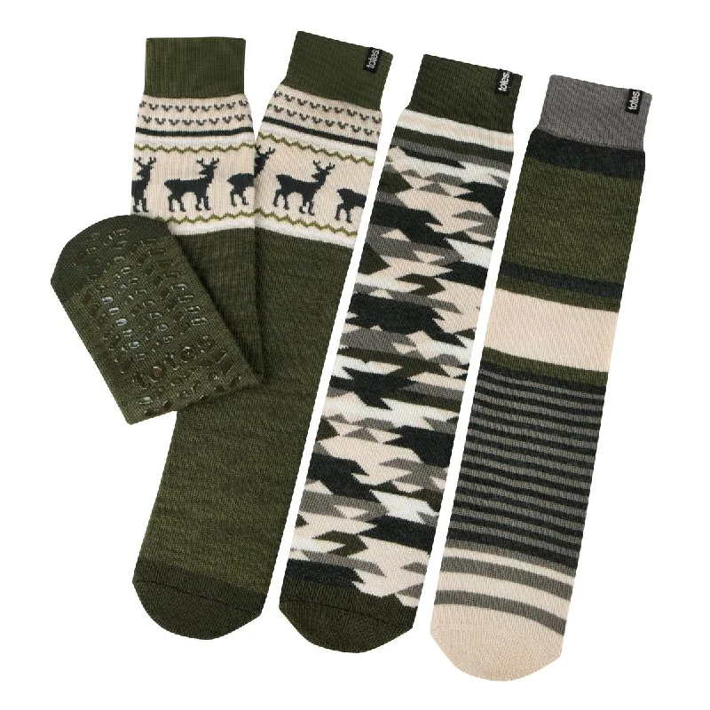 ORIGINAL NOVELTY SLIPPER SOCKS (TRIPLE PACK) Mens Camo/ Stag / Stripe