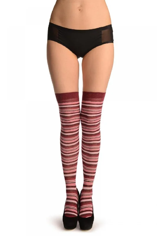 Women's cashmere - blend socks for extra softnessPink With Bordeaux & Black Thing Stripes Women's cashmere - blend socks for extra softnessPink With Bordeaux & Black Thing Stripes