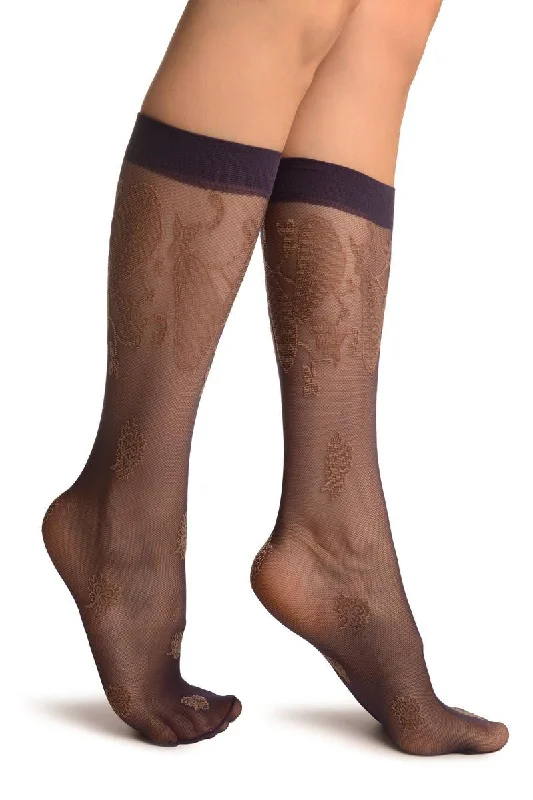 Purple With Large Paisley & Clover Socks Knee High