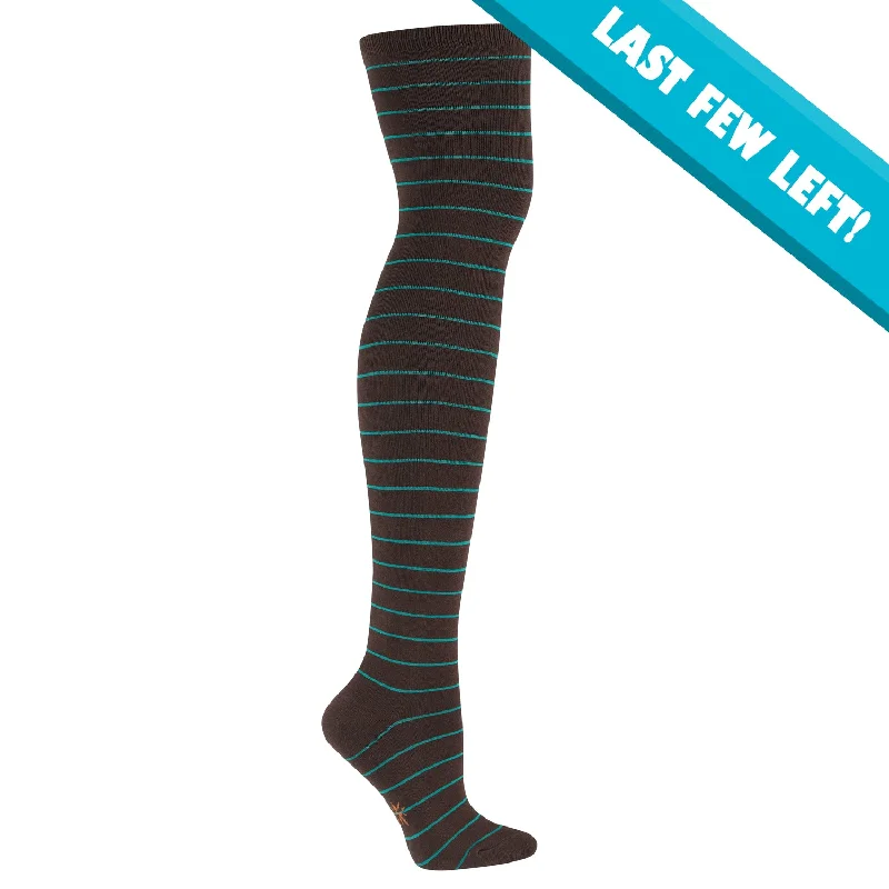 Women's cable - knit ankle socks for a cozy styleSock It To Me Women's Over the Knee Socks - Brown & Teal Striped Women's cable - knit ankle socks for a cozy styleSock It To Me Women's Over the Knee Socks - Brown & Teal Striped