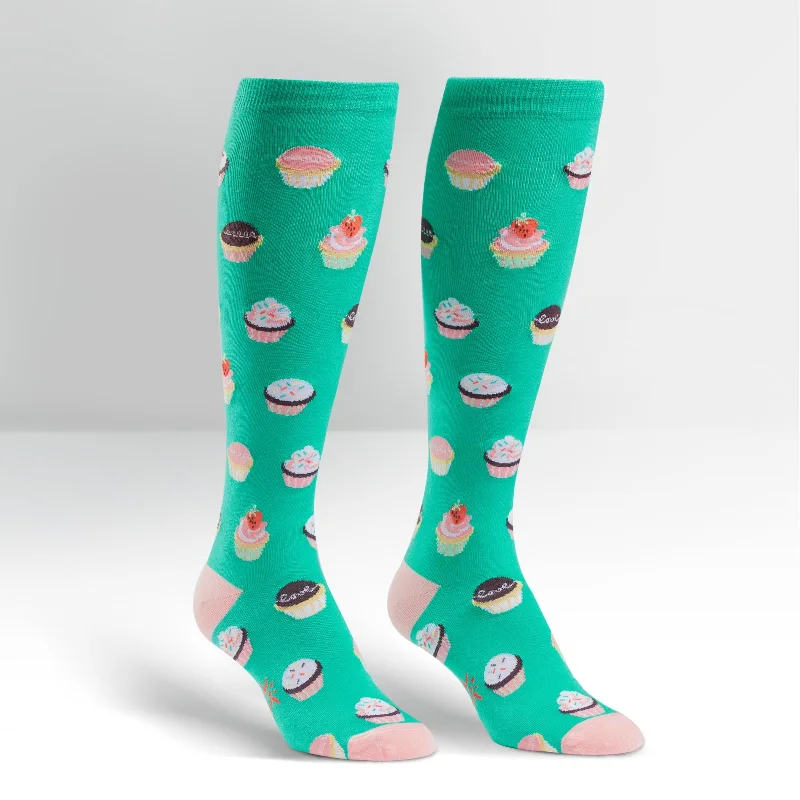 Sock It To Me Women's Funky Knee High Socks - Let Them Eat Cupcakes