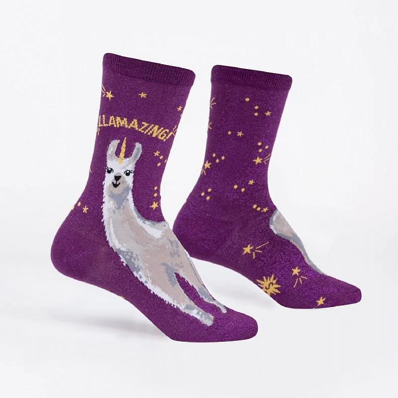 Women's cotton blend socks for breathabilitySock It To Me Women's Crew Socks - Llamazing (Shimmer!) Women's cotton blend socks for breathabilitySock It To Me Women's Crew Socks - Llamazing (Shimmer!)