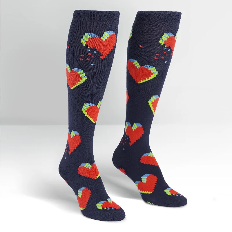 Sock It To Me Women's Funky Knee High Socks - Pixelated Hearts