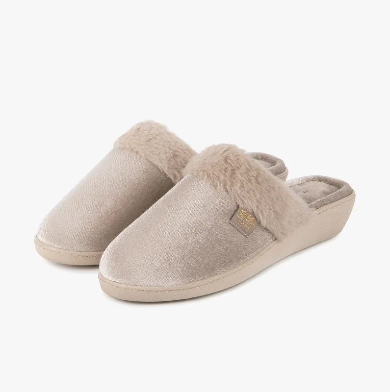 SPARKLE VELOUR HEELED MULE Womens Mule Slippers Mink