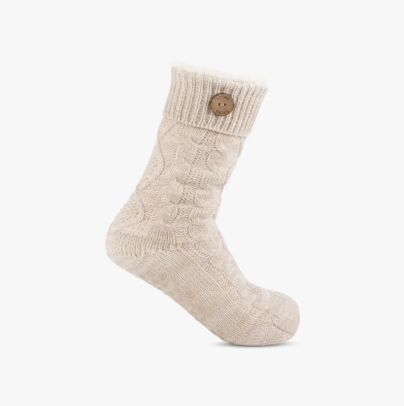 TEXTURE SLIPPER SOCKS WITH BUTTON Womens Socks Biscuit