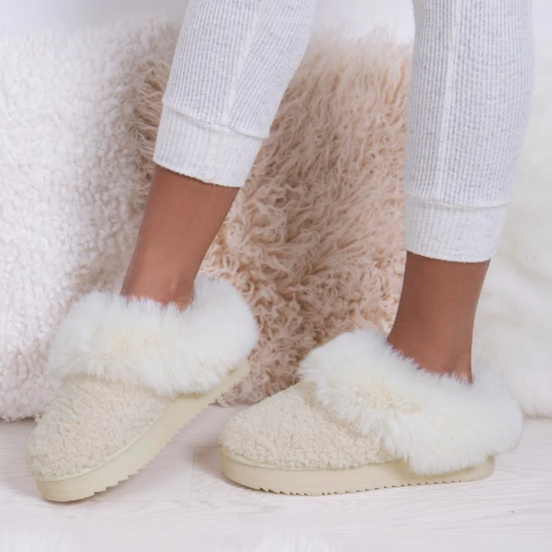 TEXTURED MULE ON CHUNKY SOLE Womens Mule Slippers Cream